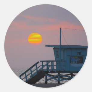 Venice Beach Sunset Runder Aufkleber
