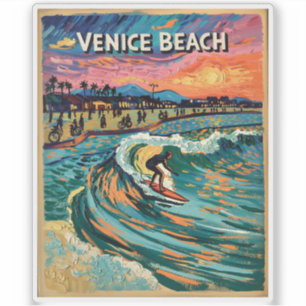 Venice Beach Surf California Vintage Kühne Farben Aufkleber
