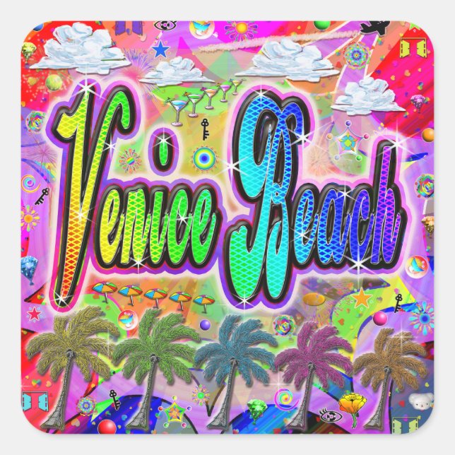 Venice Beach Vista Express-Aufkleber Quadratischer Aufkleber (Vorderseite)