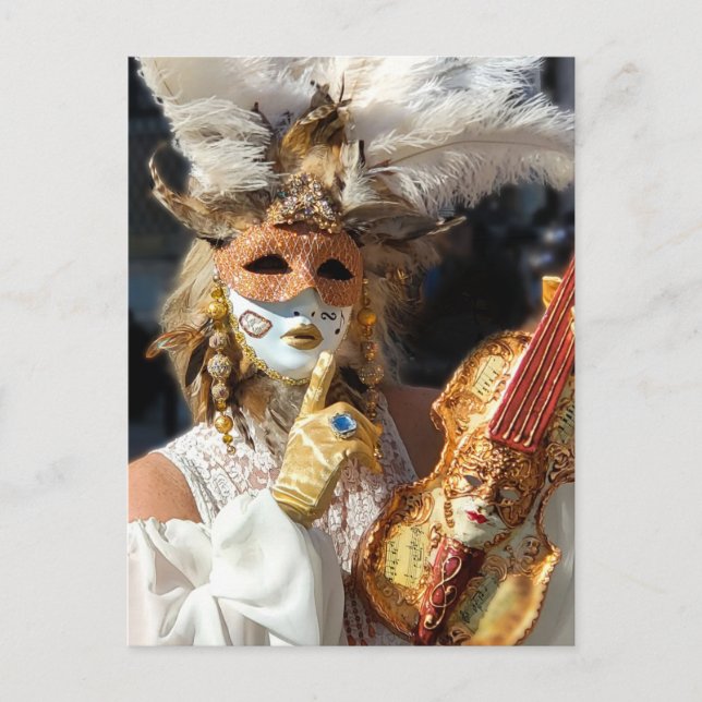 Venice Carnival Violin Masked Lady Puzzle Postkarte (Vorderseite)