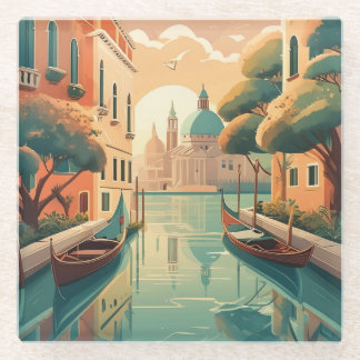 Venice Glass Coaster: Gondola & Canal View Glasuntersetzer