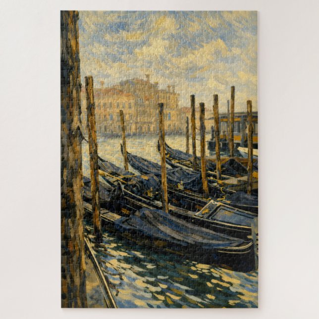Venice Gondola Gold Van Gogh Style Art Puzzle (Vertikal)