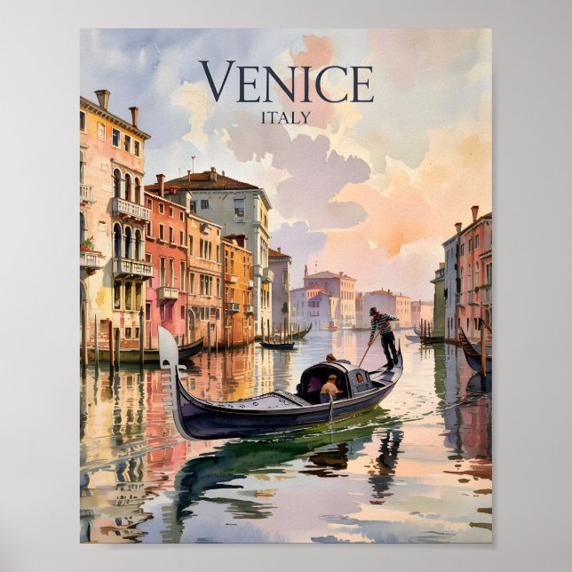 Venice Gondola Ride Watercolor Canal Colorful Poster (Vorne)