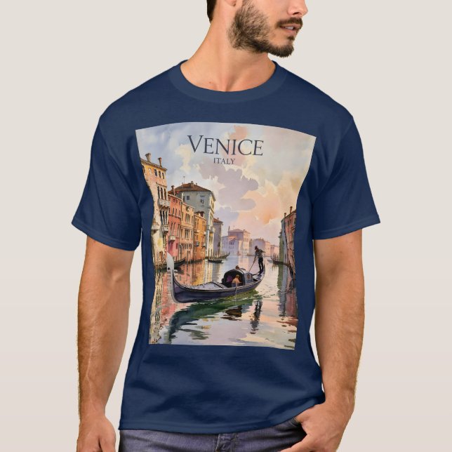 Venice Gondola Ride Watercolor Canal Colorful T-Shirt (Vorderseite)