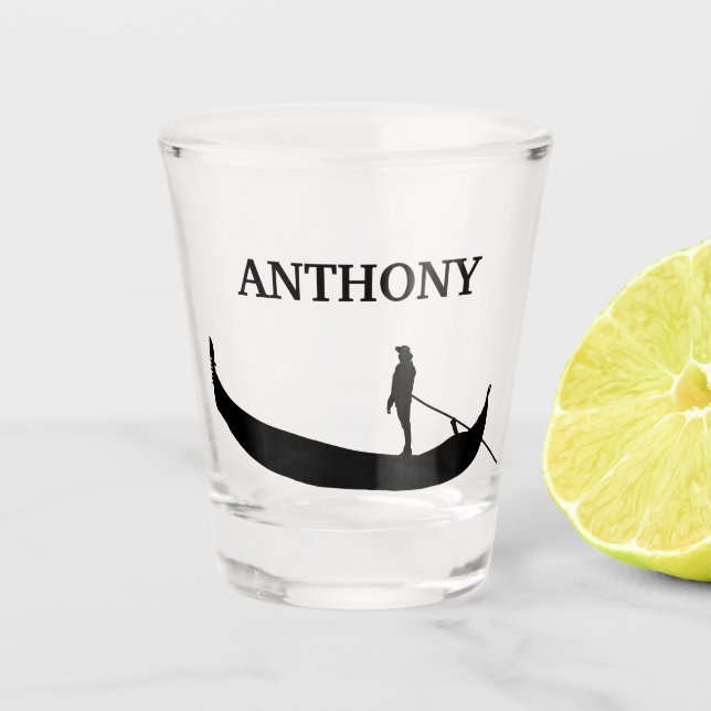 Venice Gondola Silhouette Schwarz Personalisiert Schnapsglas (Vorderseite)