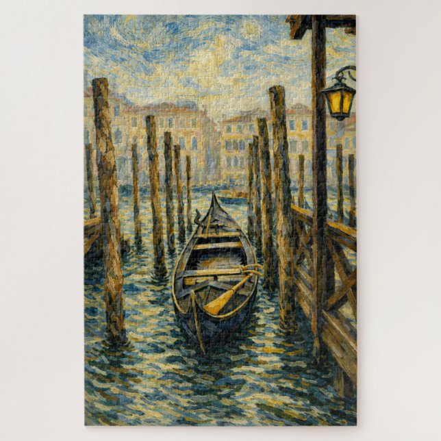 Venice Gondola Van Gogh Style Mosaic Art Puzzle (Vertikal)