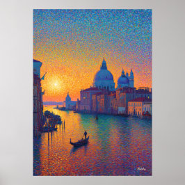 Venice Grand Canal Pointillism Sunset Art Poster
