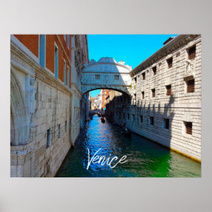 Venice Italy Bridge of Sighs Canal Boat Travel Poster