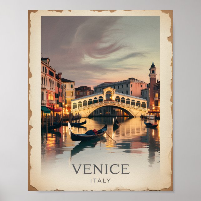 Venice Italy Rialto Bridge Vintage Twilight Rustic Poster (Vorne)