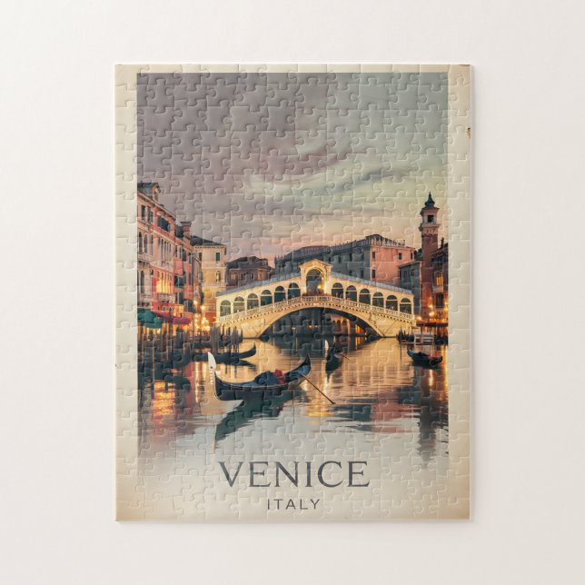 Venice Italy Rialto Bridge Vintage Twilight Rustic Puzzle (Vertikal)