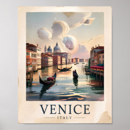 Venice Italy Travel Vintage Watercolor Grand Canal Poster