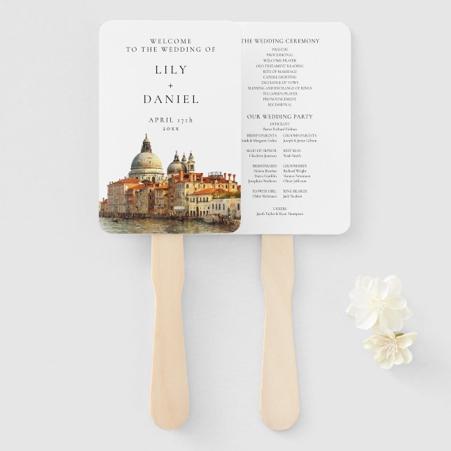 Venice Skyline Watercolor Wedding Program Fächer (Vorne und Hinten)