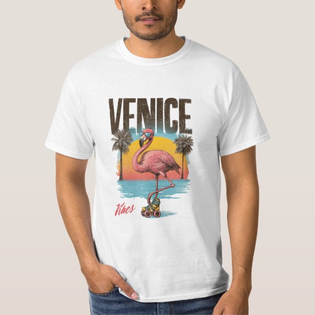 Venice Vibes Flamingo Retro Beach California Tropi T-Shirt (Vorderseite)