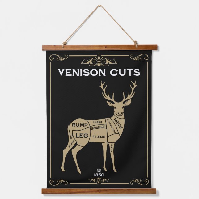 Venison Butcher Meat Cut Wandteppich Mit Holzrahmen (Vorderseite)
