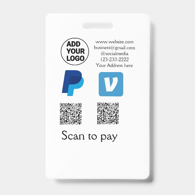 Venmo PayPal-Scan zu zahlen q oder Code-Logo-Text Ausweis (Vorderseite)