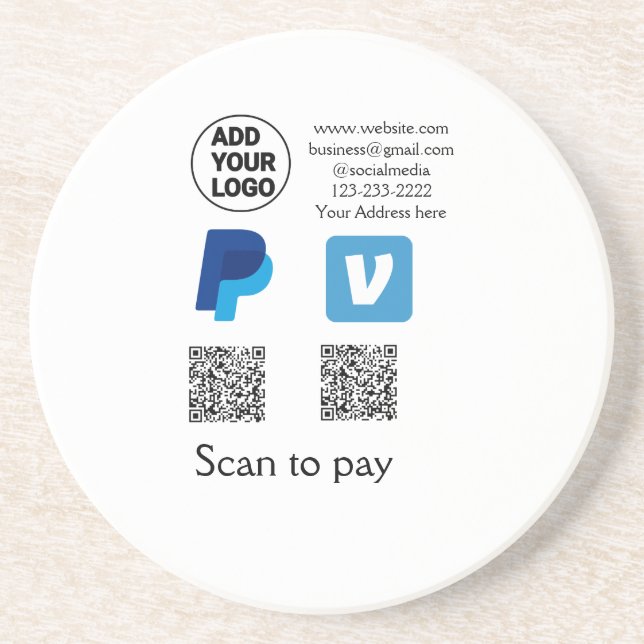 Venmo PayPal-Scan zu zahlen q oder Code-Logo-Text Getränkeuntersetzer (Vorne)