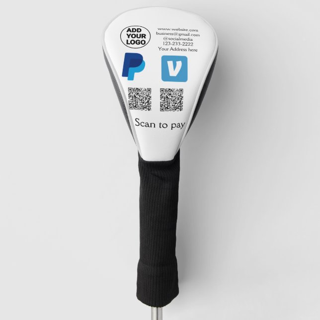 Venmo PayPal-Scan zu zahlen q oder Code-Logo-Text Golf Headcover (Vorderseite)