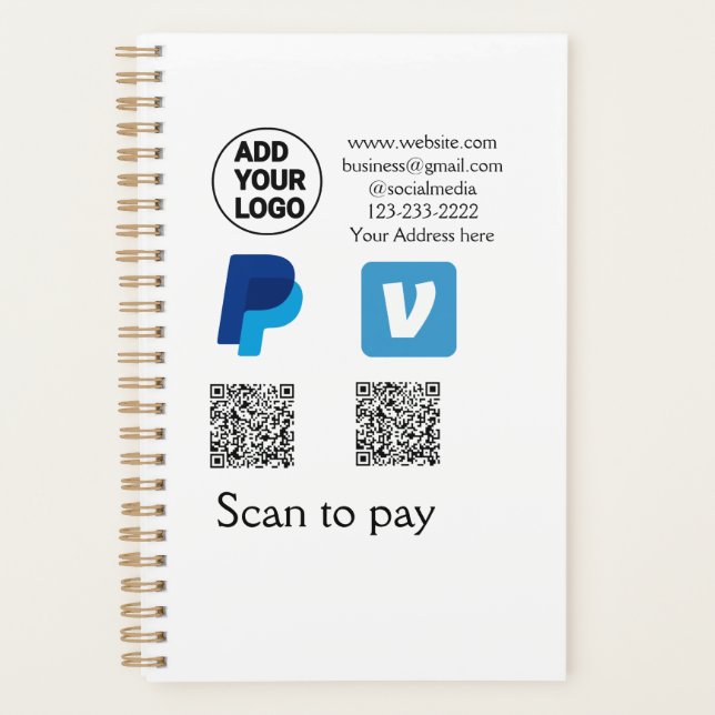 Venmo PayPal-Scan zu zahlen q oder Code-Logo-Text Planer (Vorderseite)