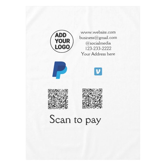 Venmo PayPal-Scan zu zahlen q oder Code-Logo-Text Tischdecke (Vorderseite)