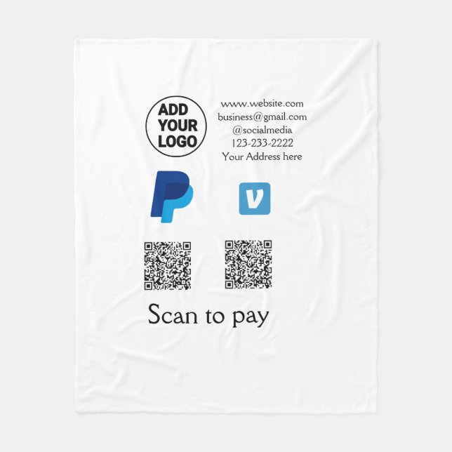 Venmo PayPal Scan zum Bezahlen QR-Code-Logo-Text n Fleecedecke (Vorderseite)