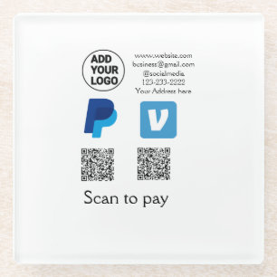 Venmo PayPal Scan zum Bezahlen QR-Code-Logo-Text n Glasuntersetzer