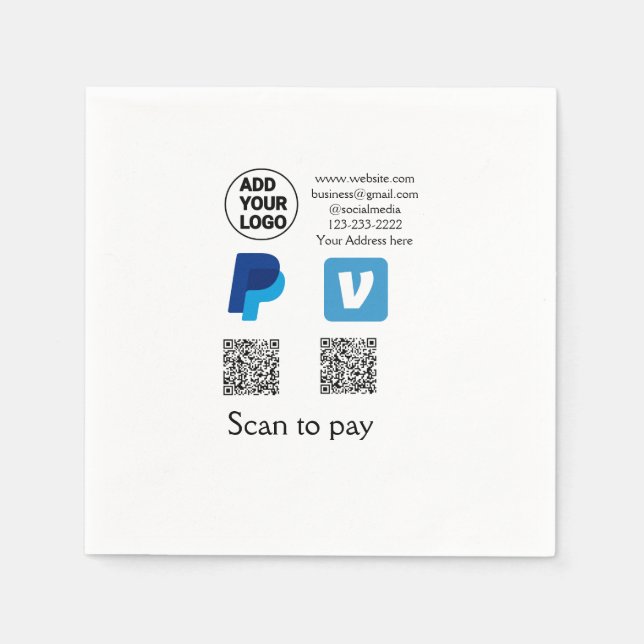 Venmo PayPal Scan zum Bezahlen QR-Code-Logo-Text n Serviette (Vorderseite)