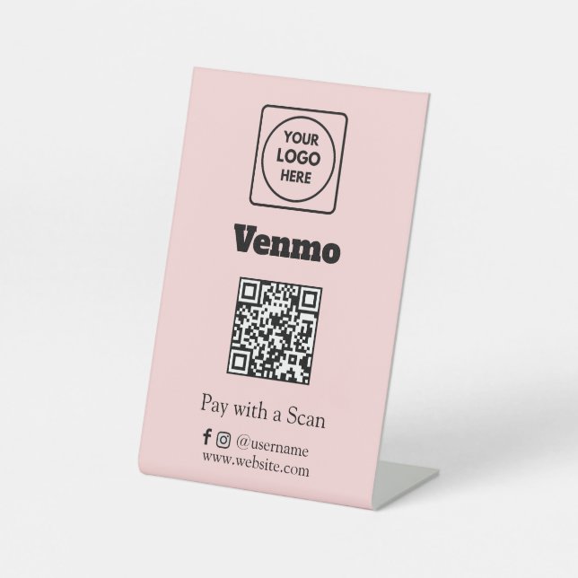 Venmo QR Code | Benutzerdefiniertes rosa Scan-to-P Sockelschild (Vorderseite)