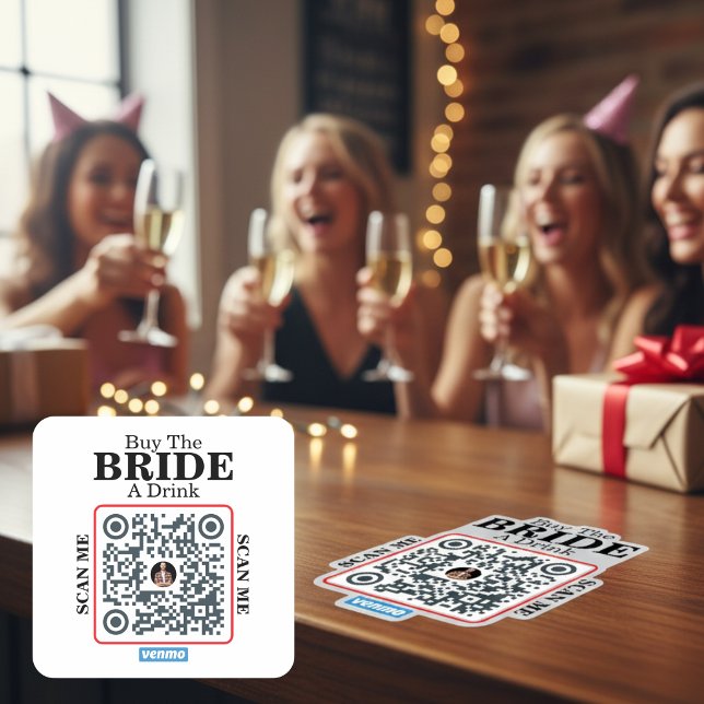 Venmo QR Code Kauf der Braut ein Getränk Junggesel Quadratischer Aufkleber (Venmo QR Code Buy the Bride a Drink Bachelorette Square Sticker)