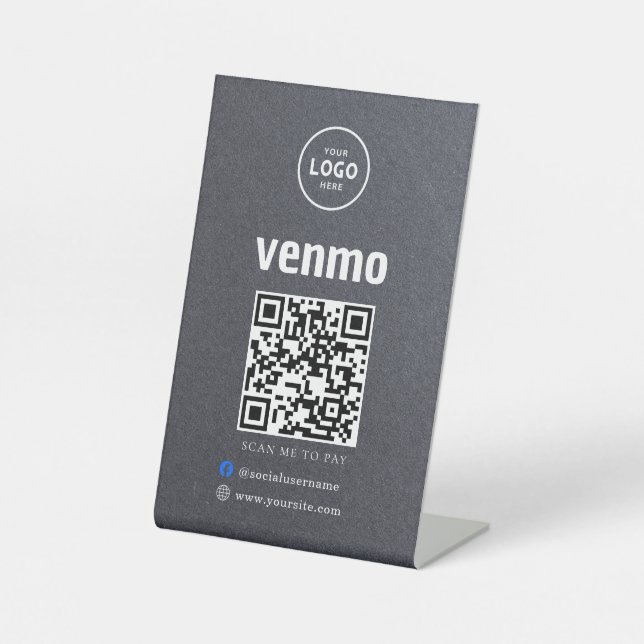 Venmo QR Code Payment | Scan to Pay Business Logo Sockelschild (Vorderseite)
