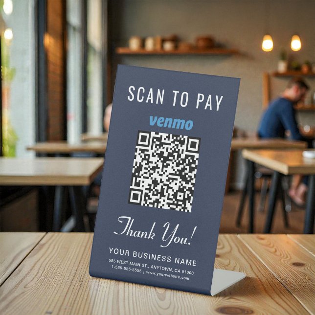 Venmo QR Code Scan to Pay Blue Business Sockelschild (Venmo QR Code Scan to Pay Blue Business Pedestal Sign)