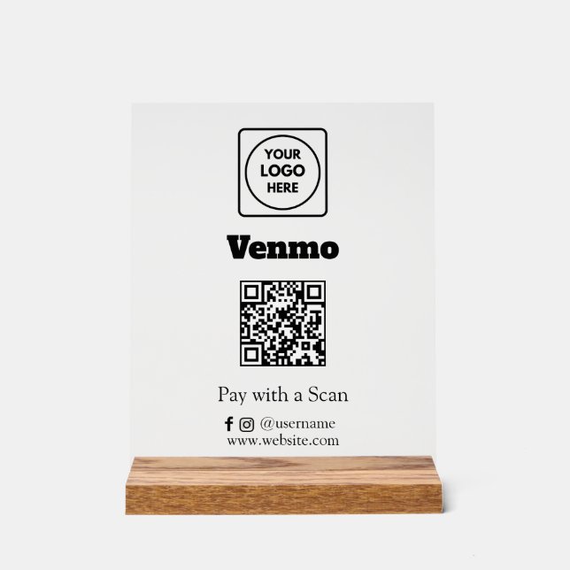 Venmo QR Code | Scan to Pay Custom Business Logo Acrylschild (Vorderseite)