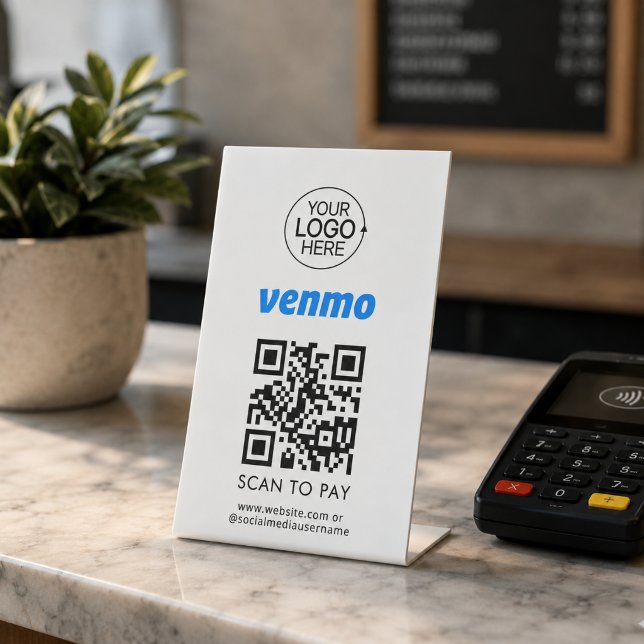Venmo QR-Code Unberührtliches Zahlungs-Logo Sockelschild (Venmo QR Code Contactless Payment Add Logo Pedestal Sign)