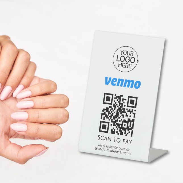 Venmo QR-Code Unberührtliches Zahlungs-Logo Sockelschild (Venmo QR Code Contactless Payment Add Logo Pedestal Sign)