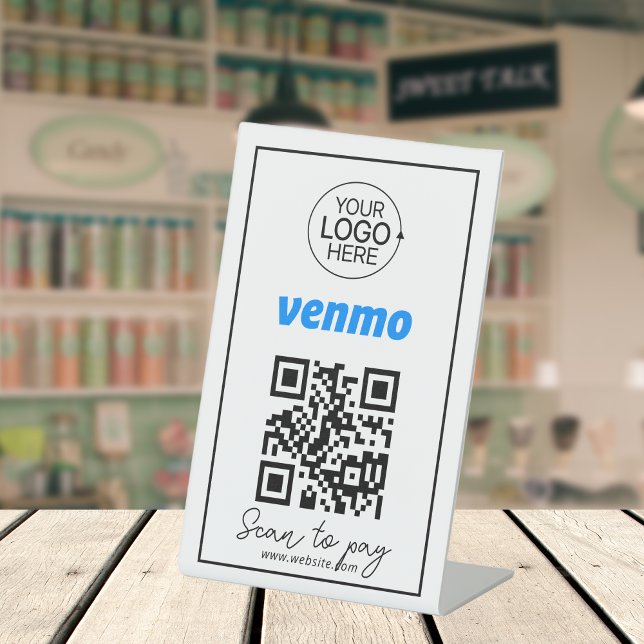 Venmo QR Code Zahlung Hinzufügen Logo-kontaktlose  Sockelschild (Venmo QR Code Payment Add Logo Contactless Script Pedestal Sign)