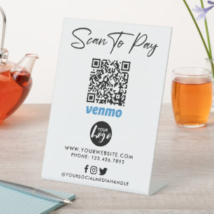 Venmo QR Code Zahlung   Logo scannen, um zu zahlen Sockelschild