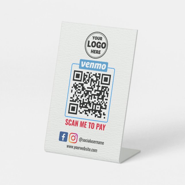 Venmo QR Code Zahlung | Recherche, um Unternehmen  Sockelschild (Vorderseite)