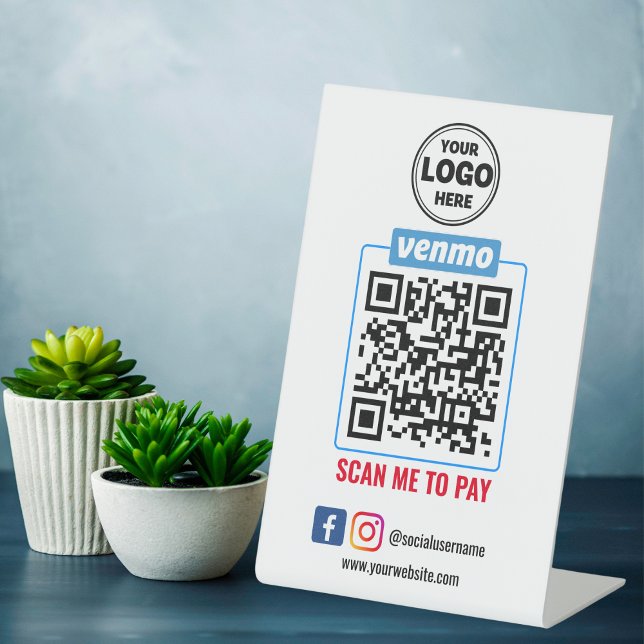 Venmo QR Code Zahlung | Recherche, um Unternehmen  Sockelschild (Venmo QR Code Payment | Wight Scan to Pay Business Pedestal Sign)