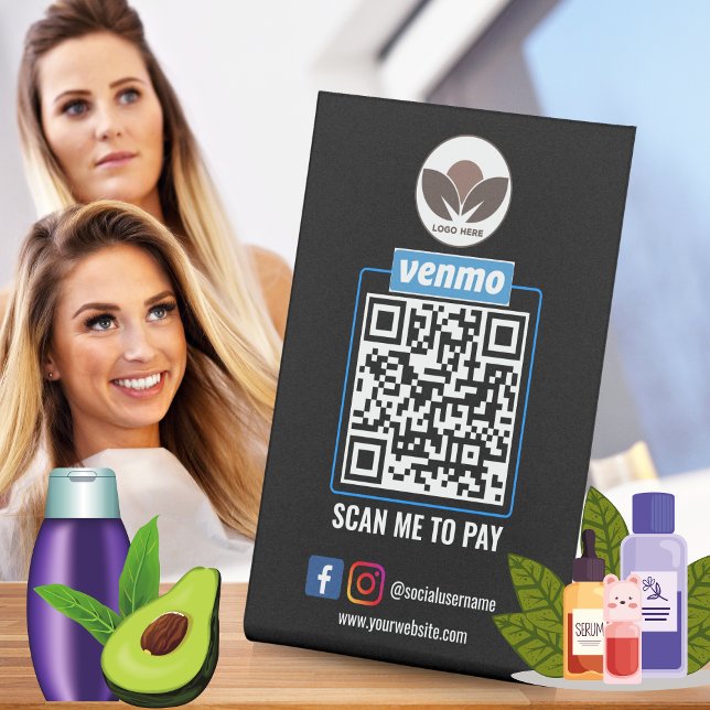 Venmo QR Code Zahlung | Recherche, um Unternehmen  Sockelschild (Venmo QR Code Payment | Wight Scan to Pay Business Pedestal Sign)