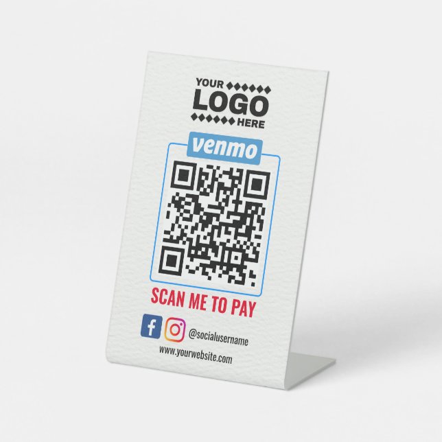 Venmo QR Code Zahlung | Recherche, um Unternehmen  Sockelschild (Vorderseite)