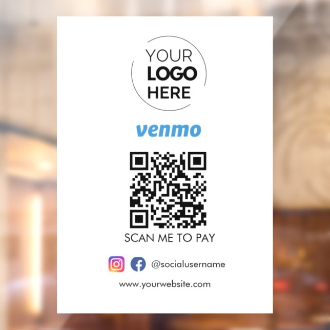 Venmo QR Code Zahlung | Scan to Pay Business Logo Fensteraufkleber (Blatt 2)