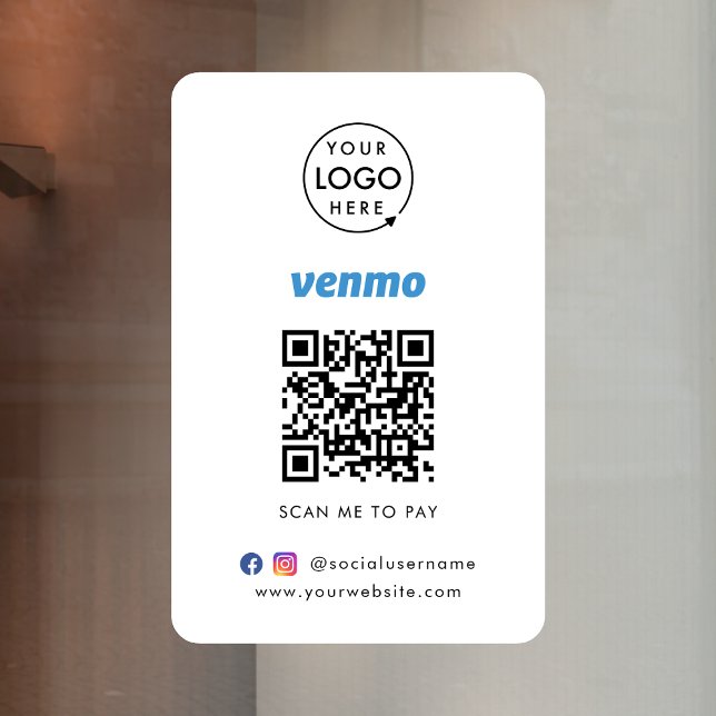 Venmo QR Code Zahlung | Scan to Pay Business Logo Fensteraufkleber (Von Creator hochgeladen)