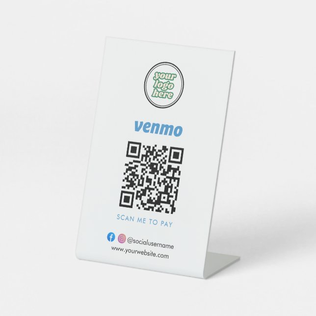 Venmo QR Code Zahlung | Scan to Pay Business Logo Sockelschild (Vorderseite)