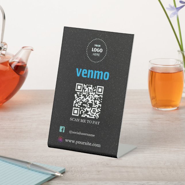 Venmo QR Code Zahlung | Scan to Pay Business Logo Sockelschild (In SItu)