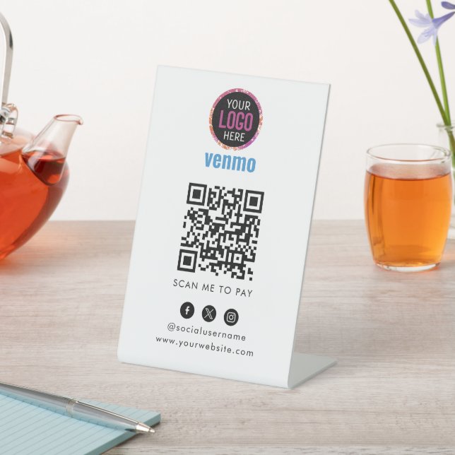 Venmo QR Code Zahlung | Scan to Pay Business Logo Sockelschild (In SItu)