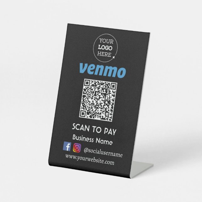 Venmo QR Code Zahlung | Zur Bezahlung scannen Sockelschild (Vorderseite)