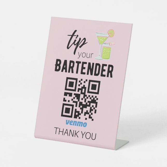 Venmo QR Code-Zeichen für Barkeeper Sockelschild (Vorderseite)