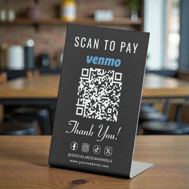 Venmo Scan to Pay QR Code Black Tabletop Sockelschild (Venmo Scan to Pay QR Code Black Tabletop Pedestal Sign)