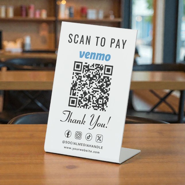 Venmo Scan to Pay QR Code Tabletop Sockelschild (Venmo Scan to Pay QR Code Tabletop Pedestal Sign)