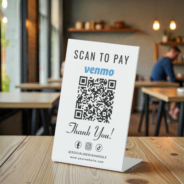 Venmo Scan to Pay QR-Code Tischständer Sockelschild (Venmo Scan to Pay QR Code Tabletop Pedestal Sign)