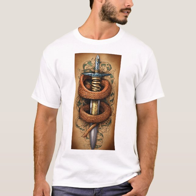 Venom & Steel Schlange und Dagger Wasserfarbe T -  T-Shirt (Vorderseite)